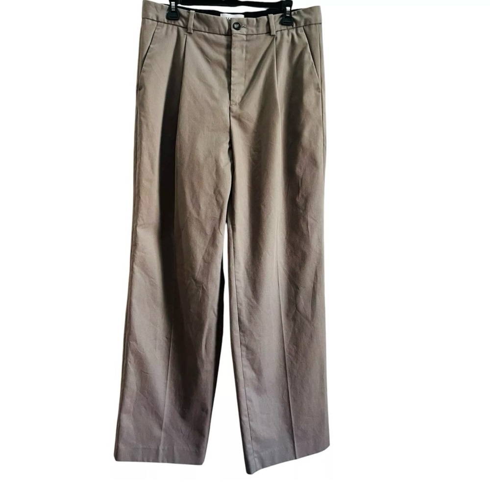Han Kjobenhavn Cotton Polyester Pants 34x32 Khaki Pleats at Front Wide leg